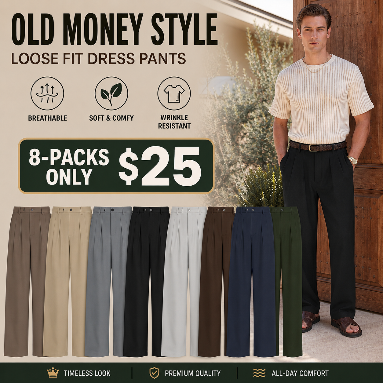 Men's Relaxed Wide-Leg Dress Pants