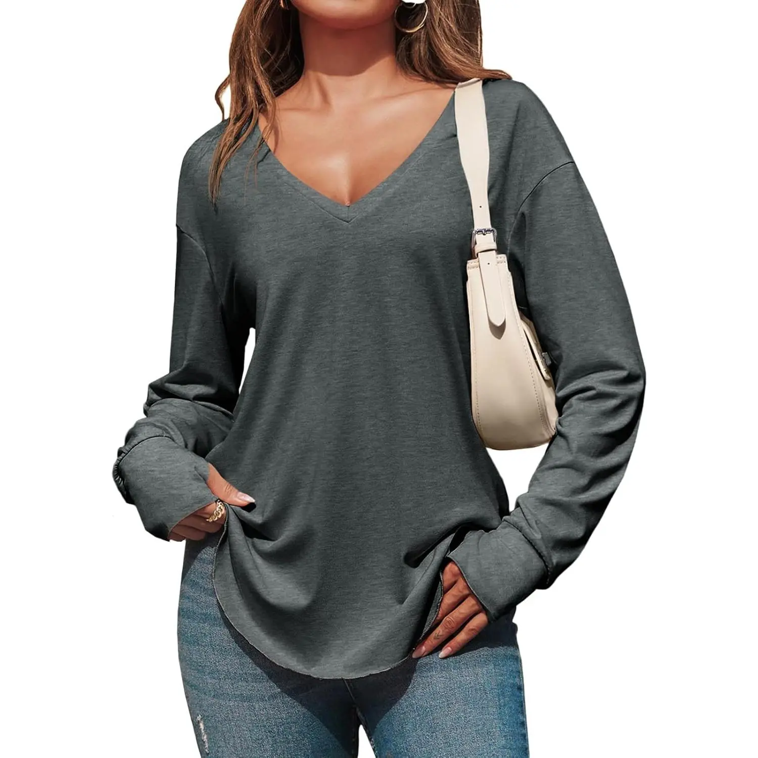 Women's Oversized V-Neck Tunic Top
