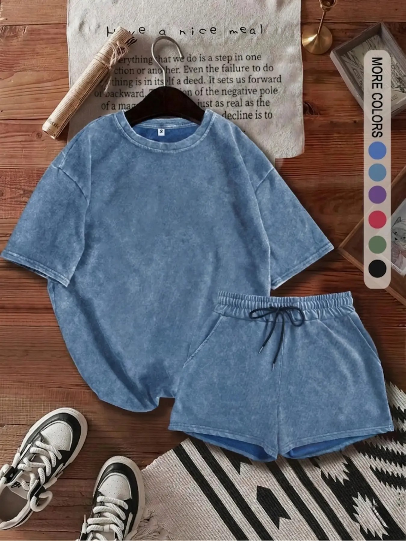 Women's Acid-Wash T-Shirt & High-Waisted Shorts Set