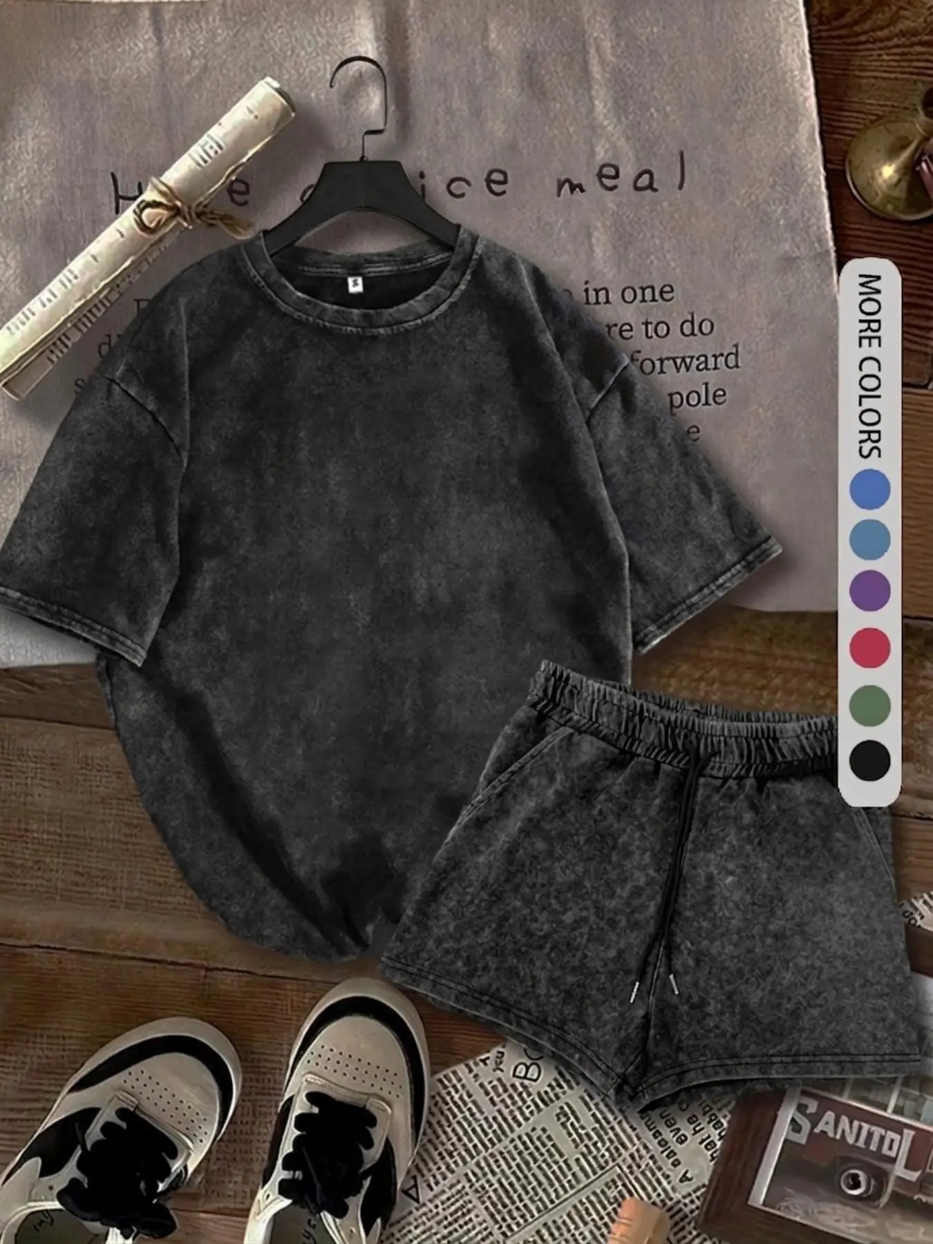 Women's Acid-Wash T-Shirt & High-Waisted Shorts Set