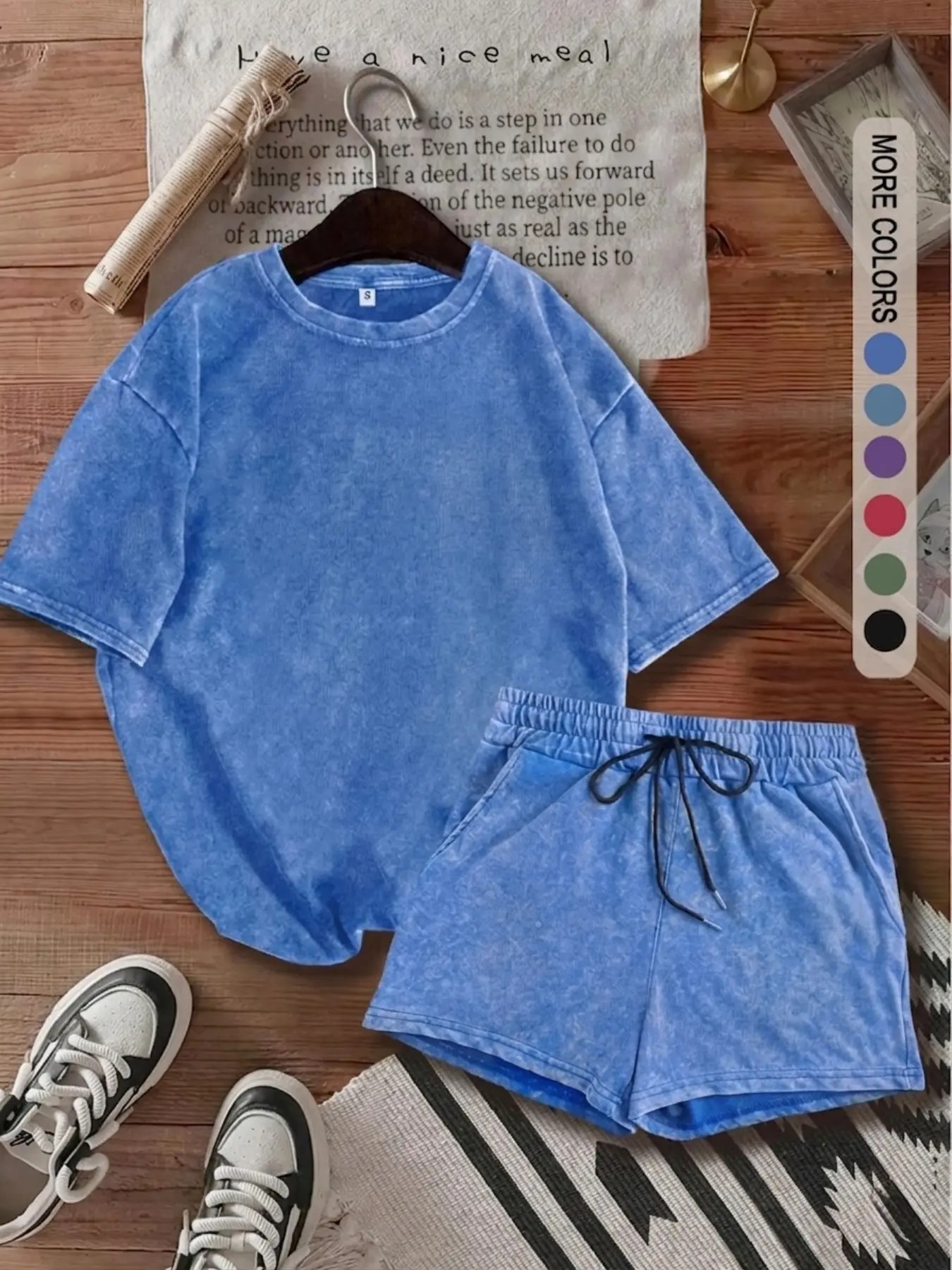Women's Acid-Wash T-Shirt & High-Waisted Shorts Set