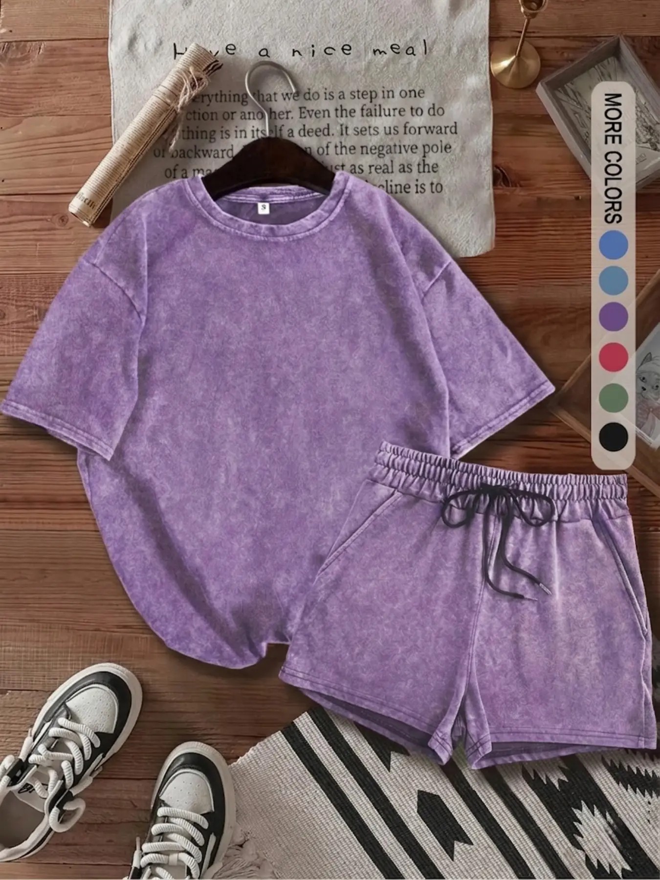 Women's Acid-Wash T-Shirt & High-Waisted Shorts Set