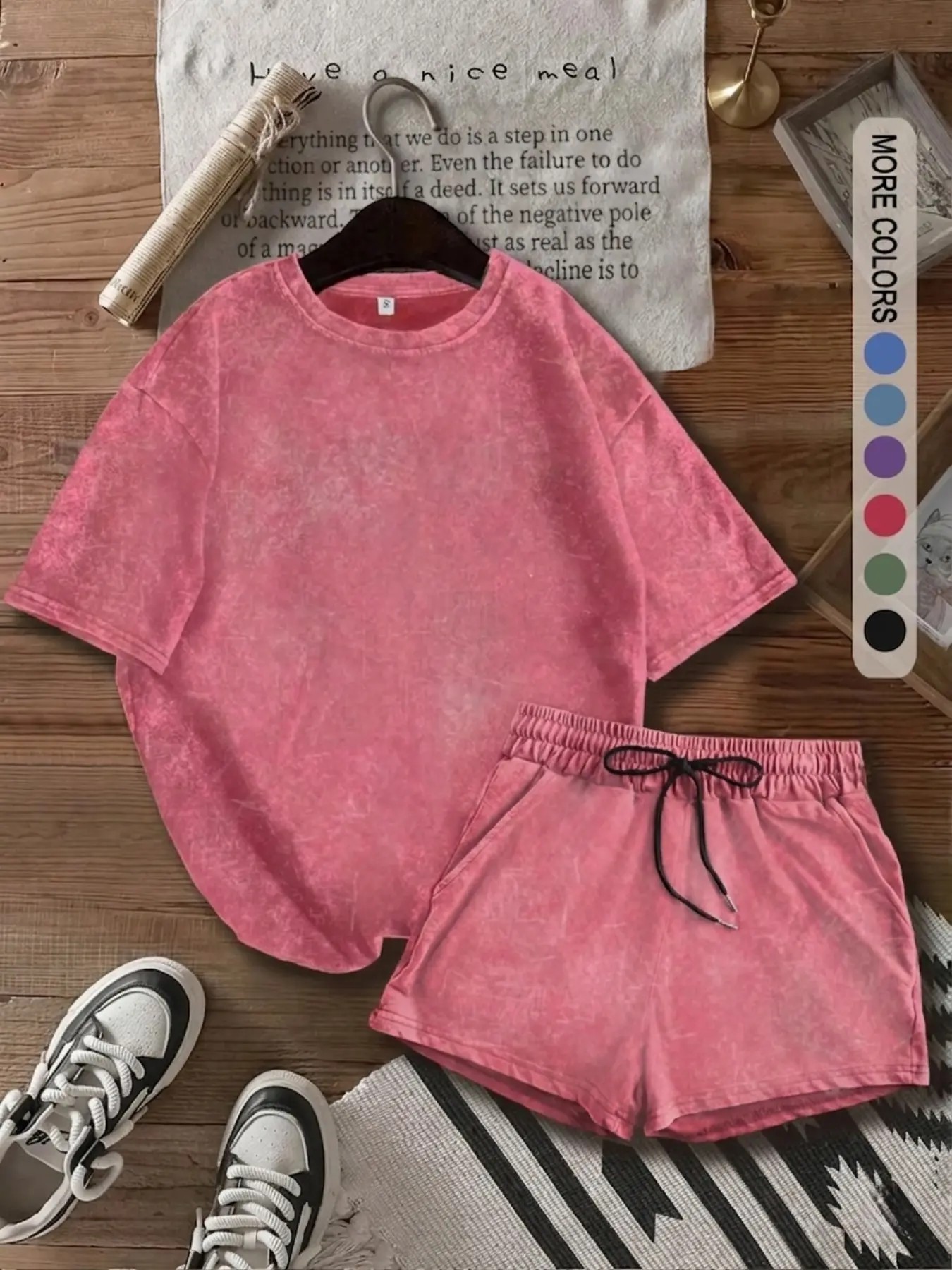 Women's Acid-Wash T-Shirt & High-Waisted Shorts Set