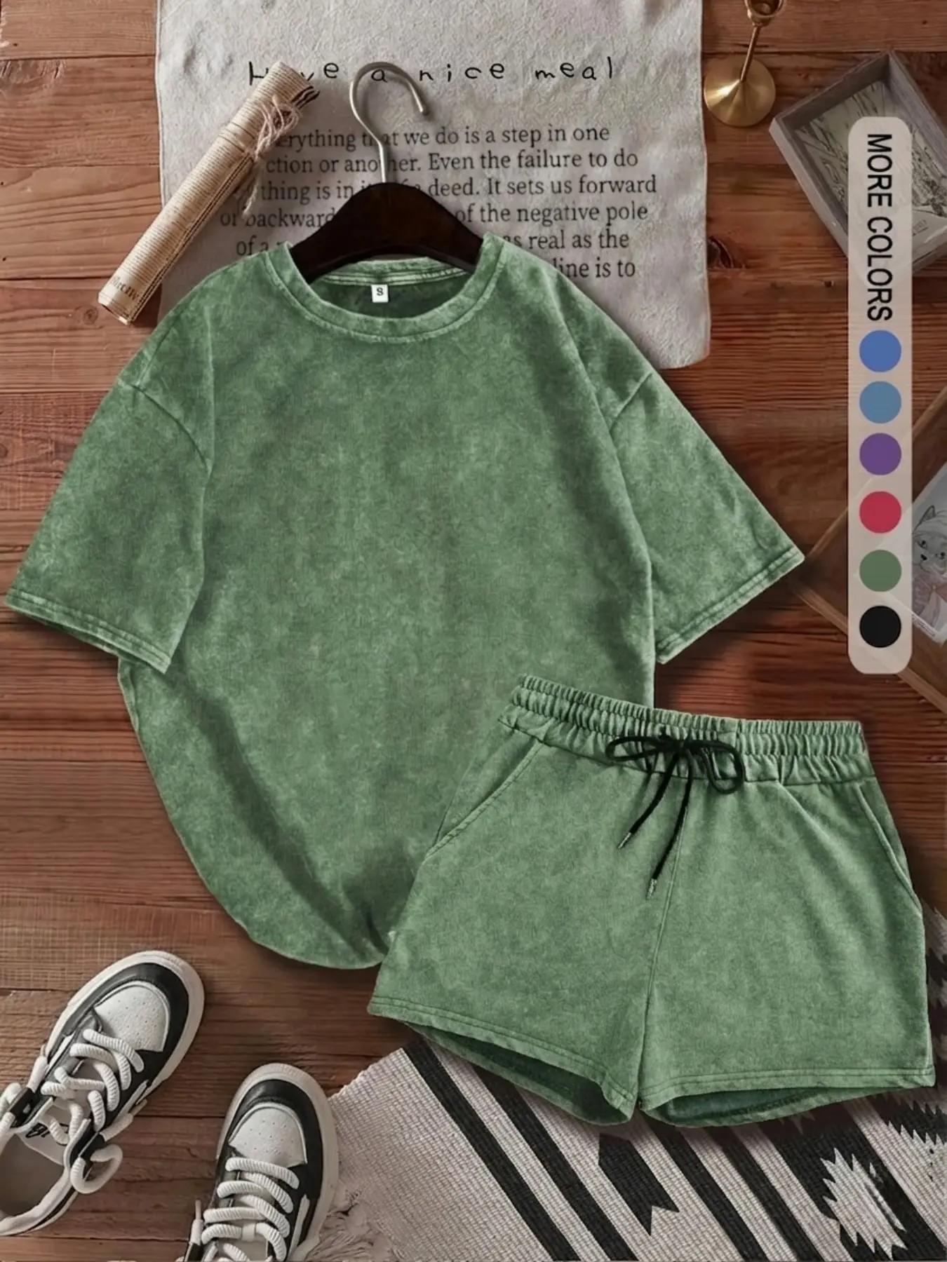 Women's Acid-Wash T-Shirt & High-Waisted Shorts Set