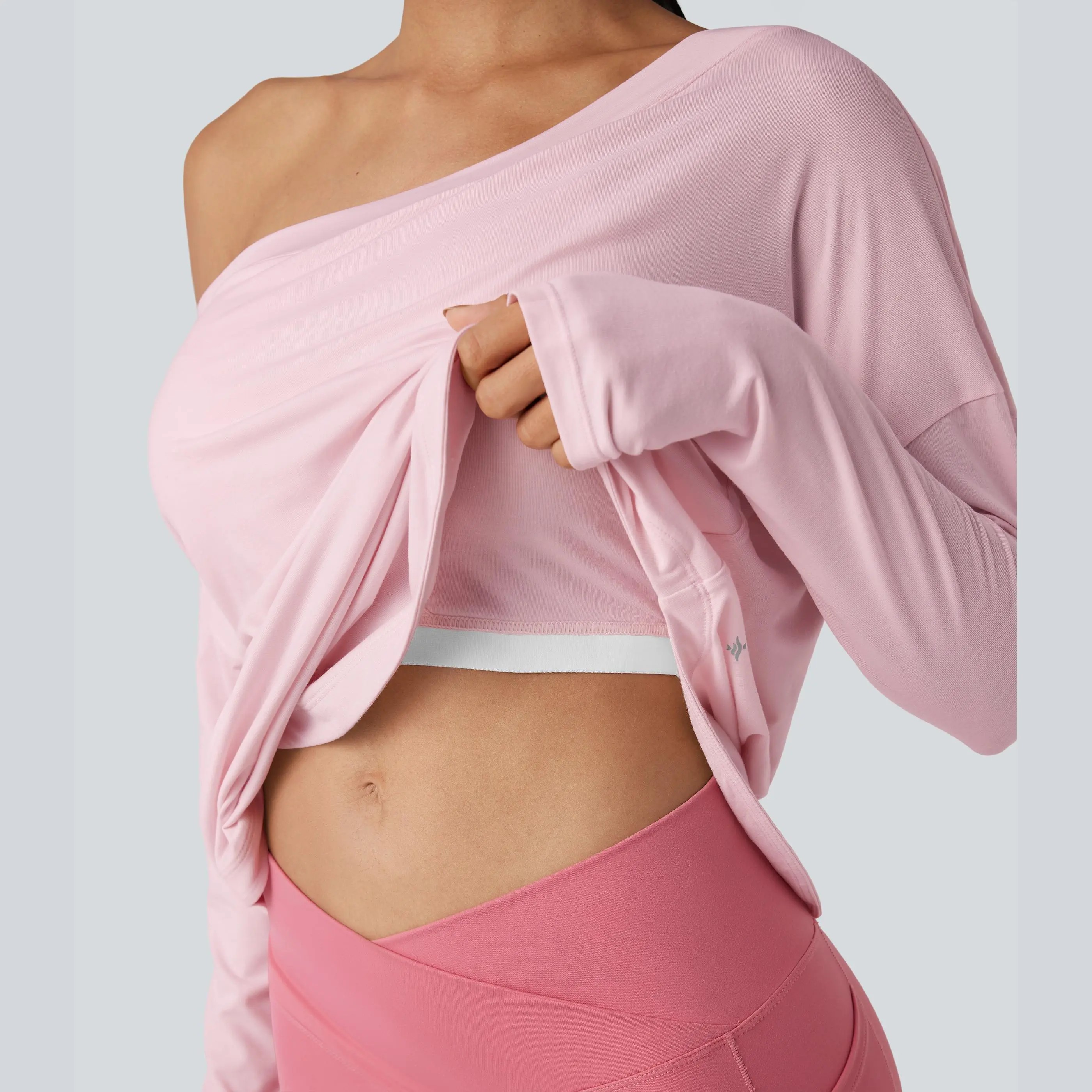 Women's One-Shoulder Long Sleeve Workout Top with Built-In Bra