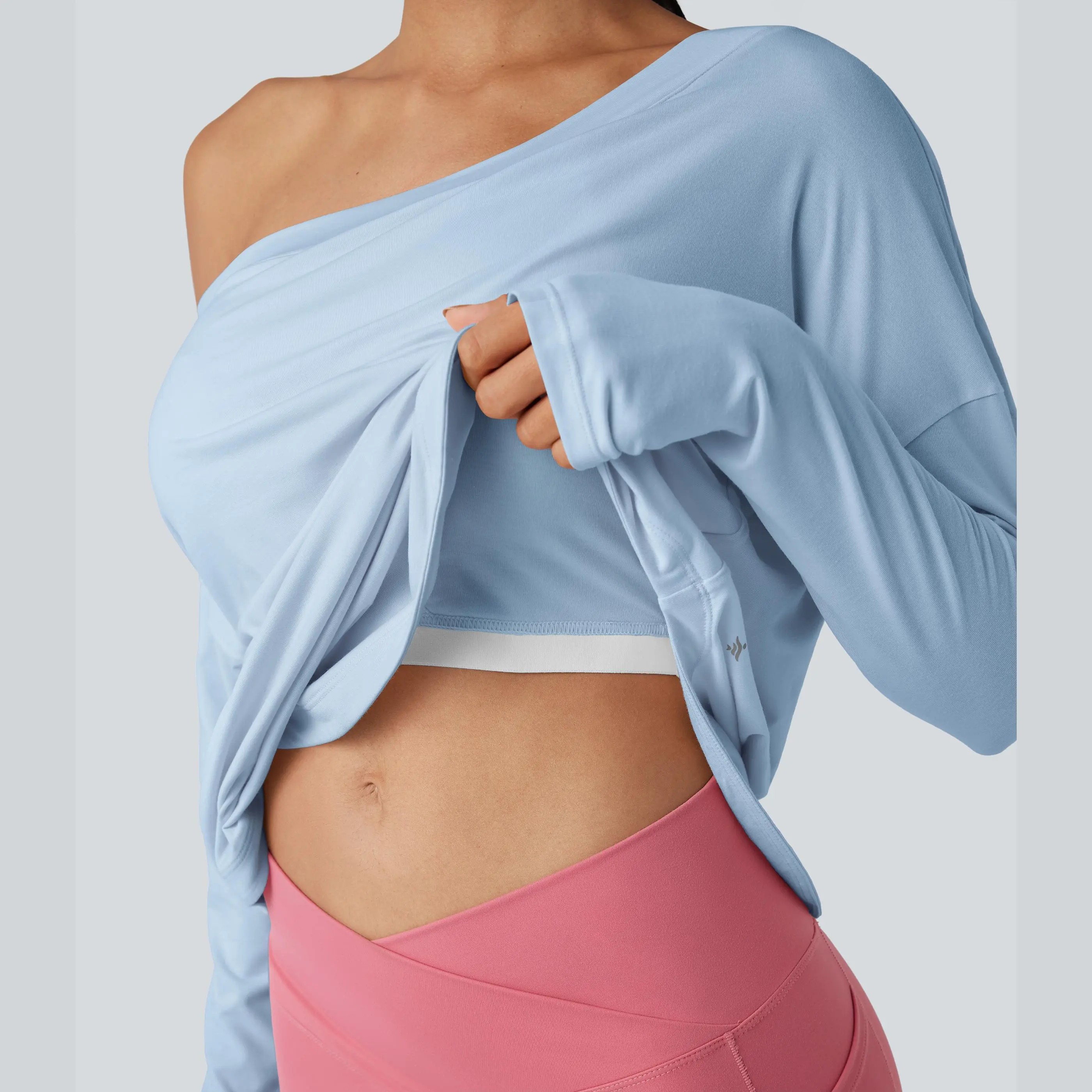 Women's One-Shoulder Long Sleeve Workout Top with Built-In Bra