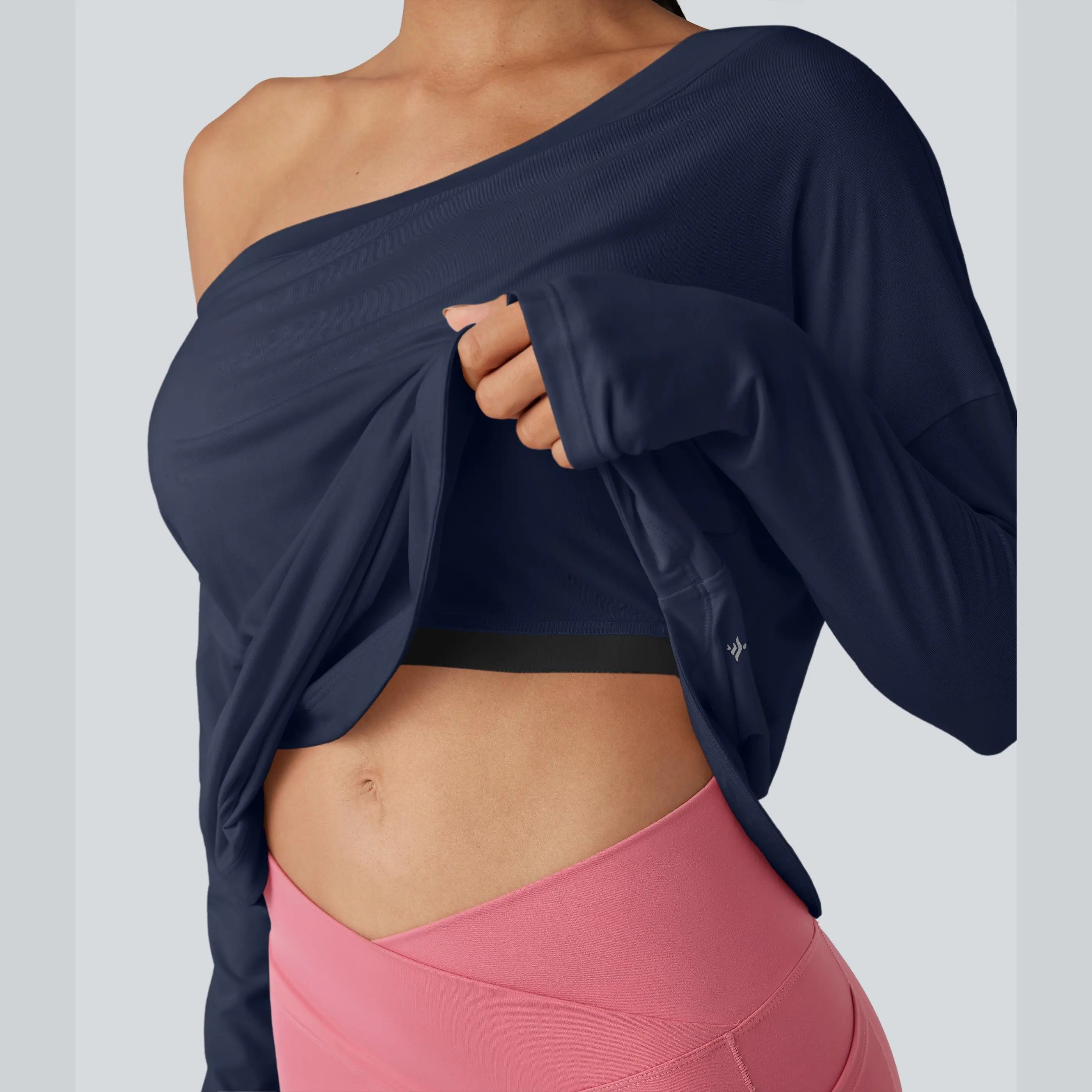 Women's One-Shoulder Long Sleeve Workout Top with Built-In Bra