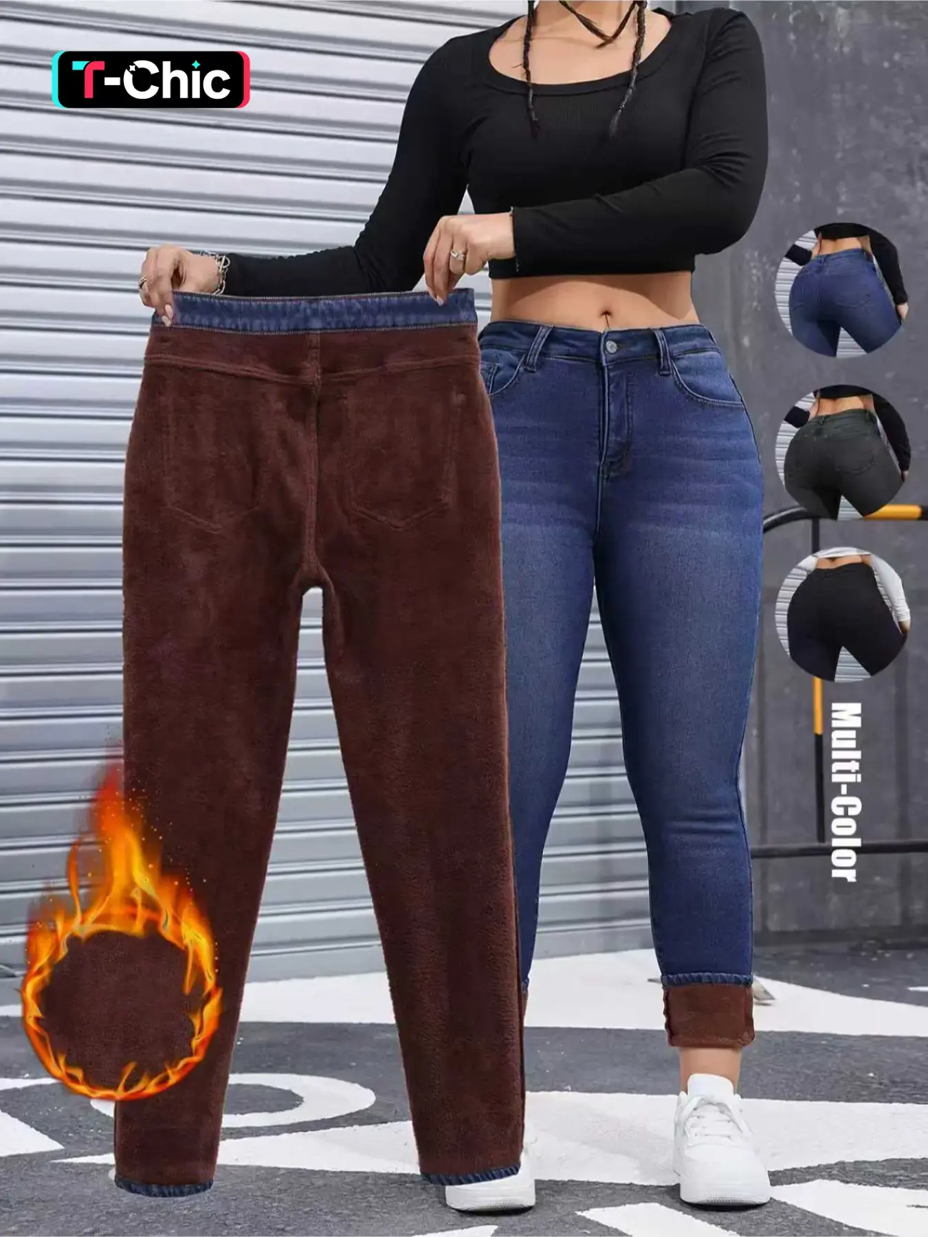 Women's Cozy Fleece-Lined High-Waist Jeans