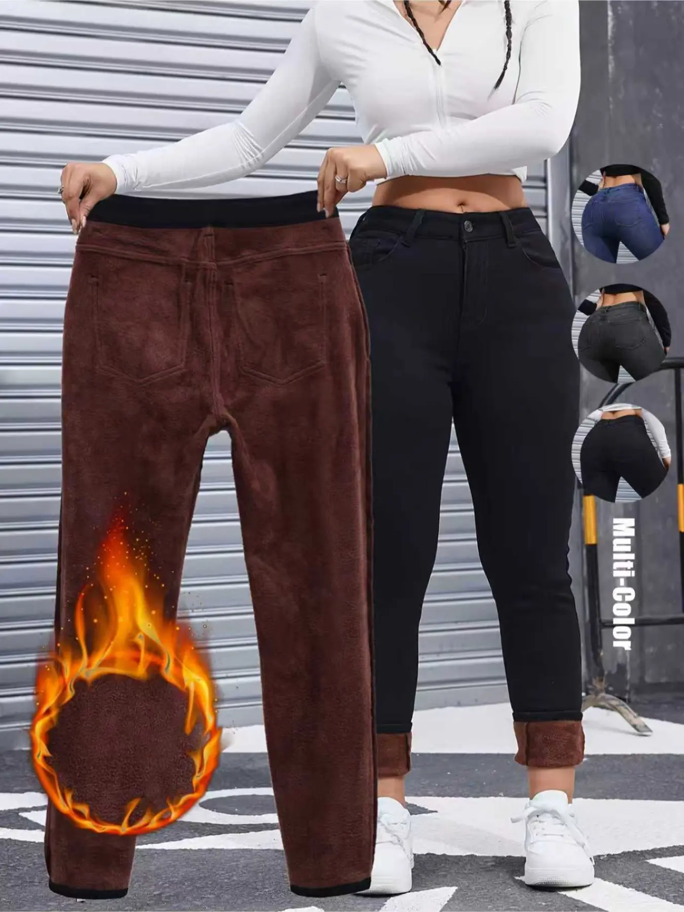 Women's Cozy Fleece-Lined High-Waist Jeans