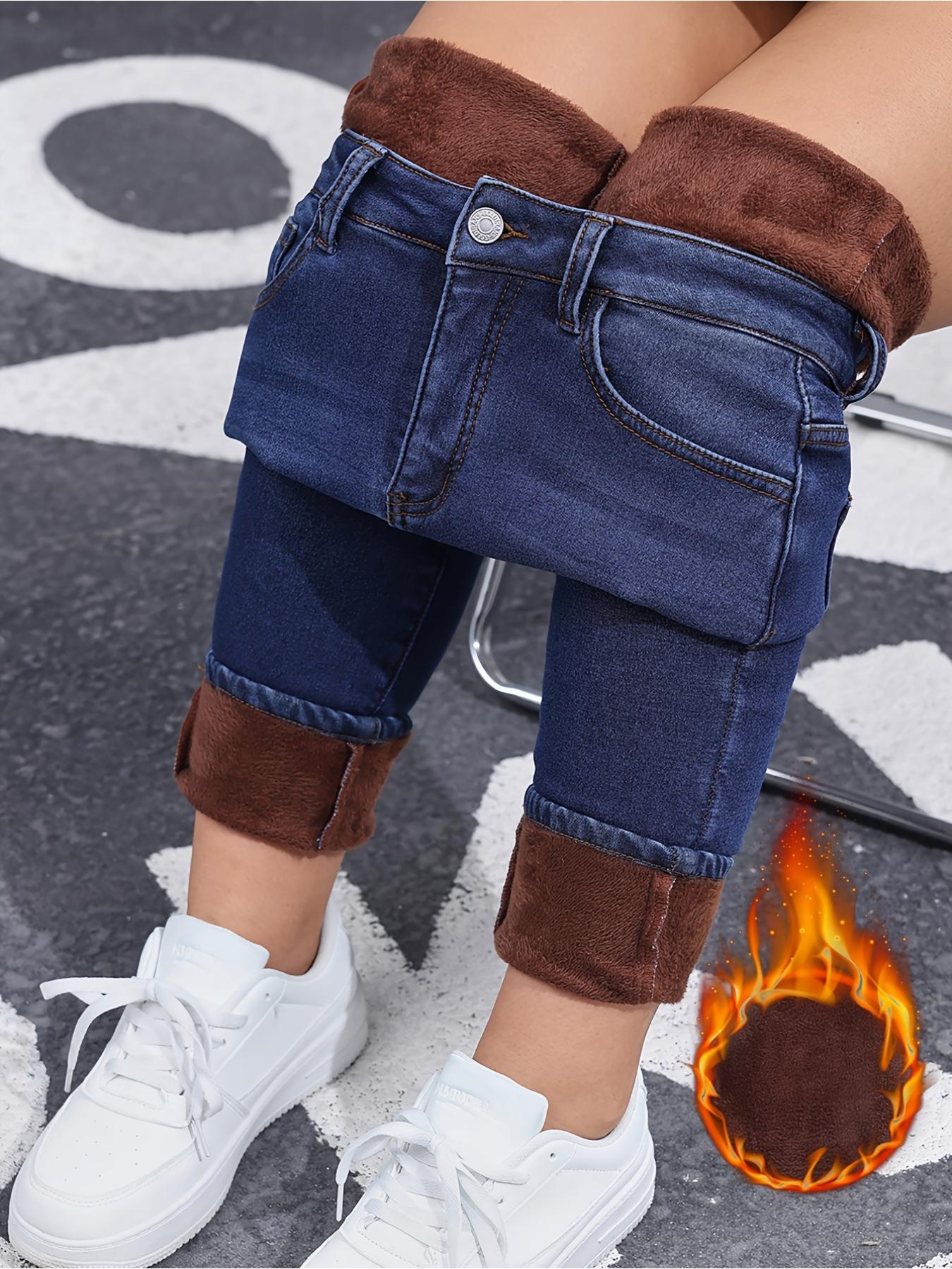 Women's Cozy Fleece-Lined High-Waist Jeans