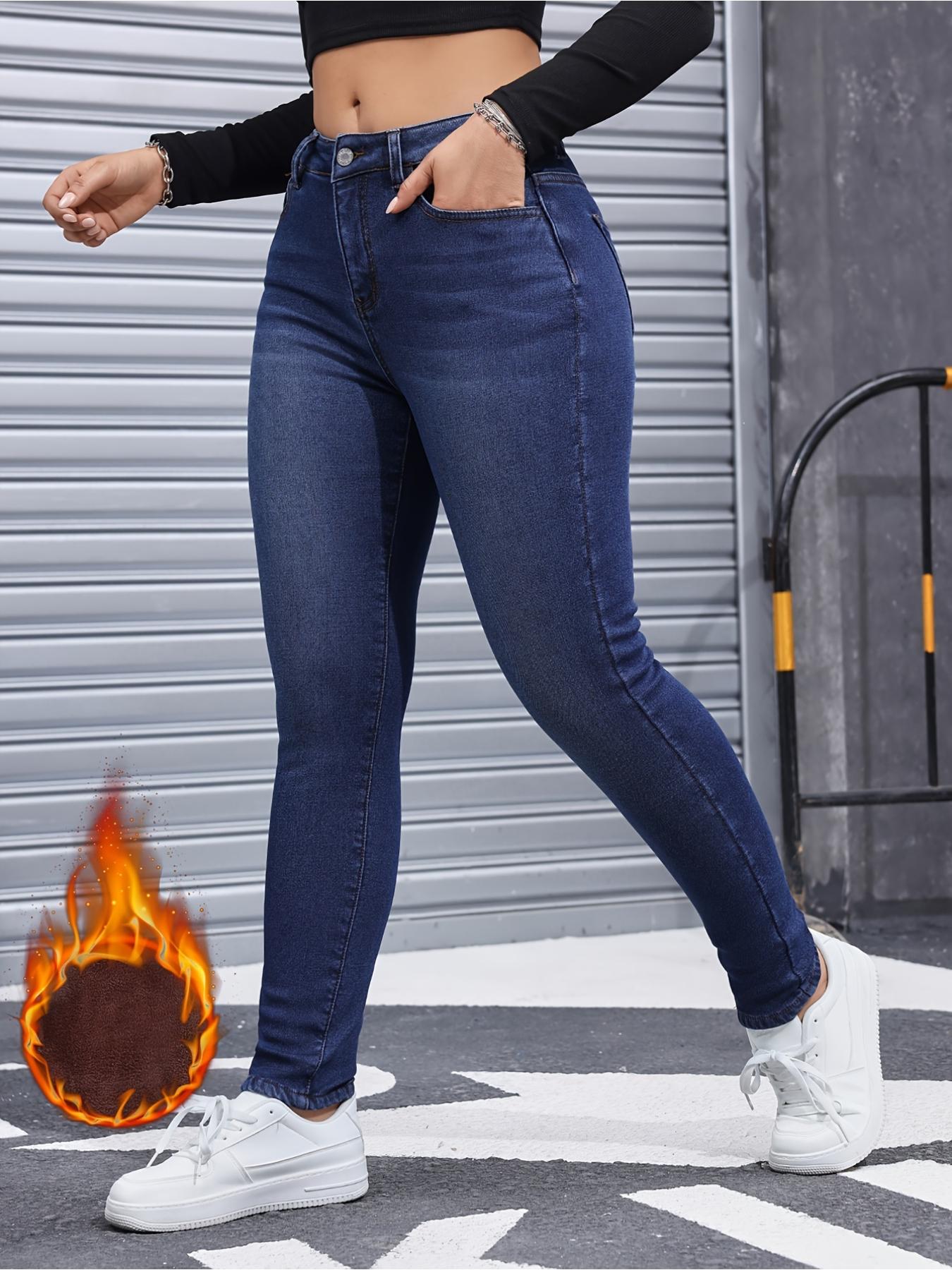 Women's Cozy Fleece-Lined High-Waist Jeans