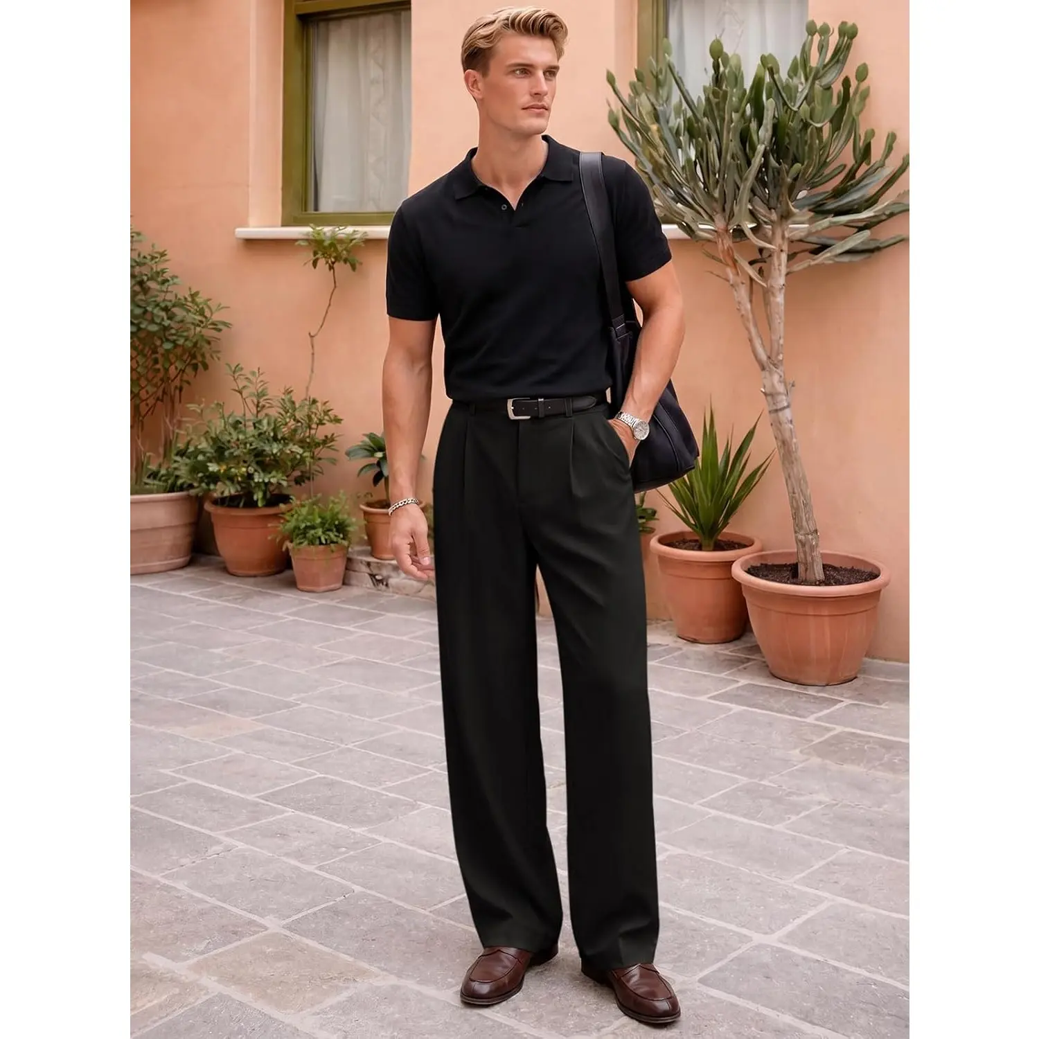 Men's Relaxed Wide-Leg Dress Pants