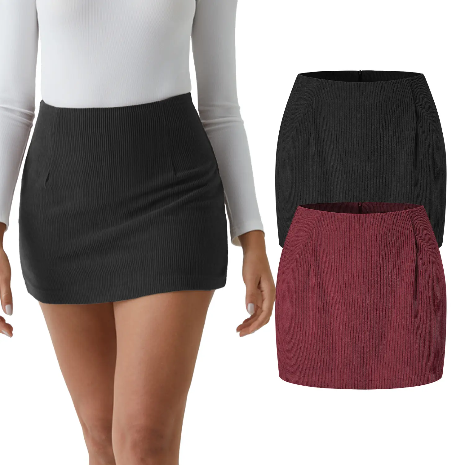 High-Waisted 2-in-1 Corduroy A-Line Mini Skirt