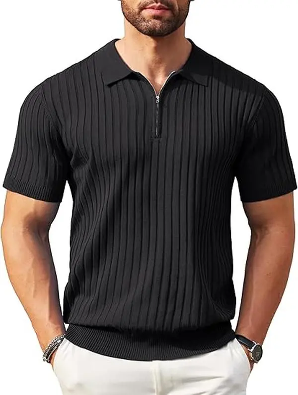 Men's Modern Quarter-Zip Ribbed Knit Polo