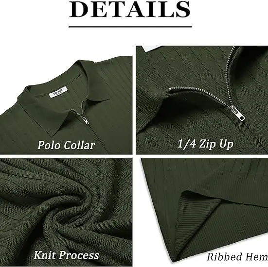 Men's Modern Quarter-Zip Ribbed Knit Polo
