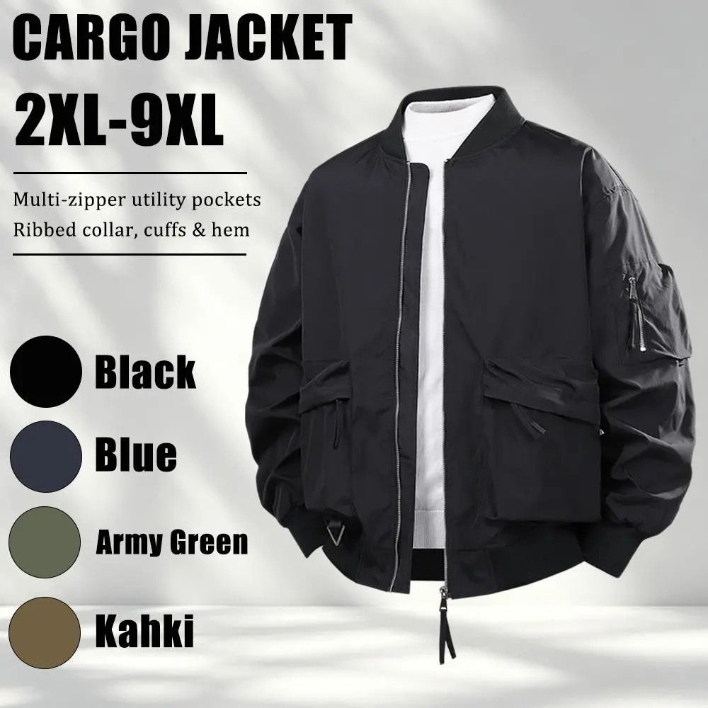 Men's Plus-Size Multi-Pocket Cargo Bomber Jacket