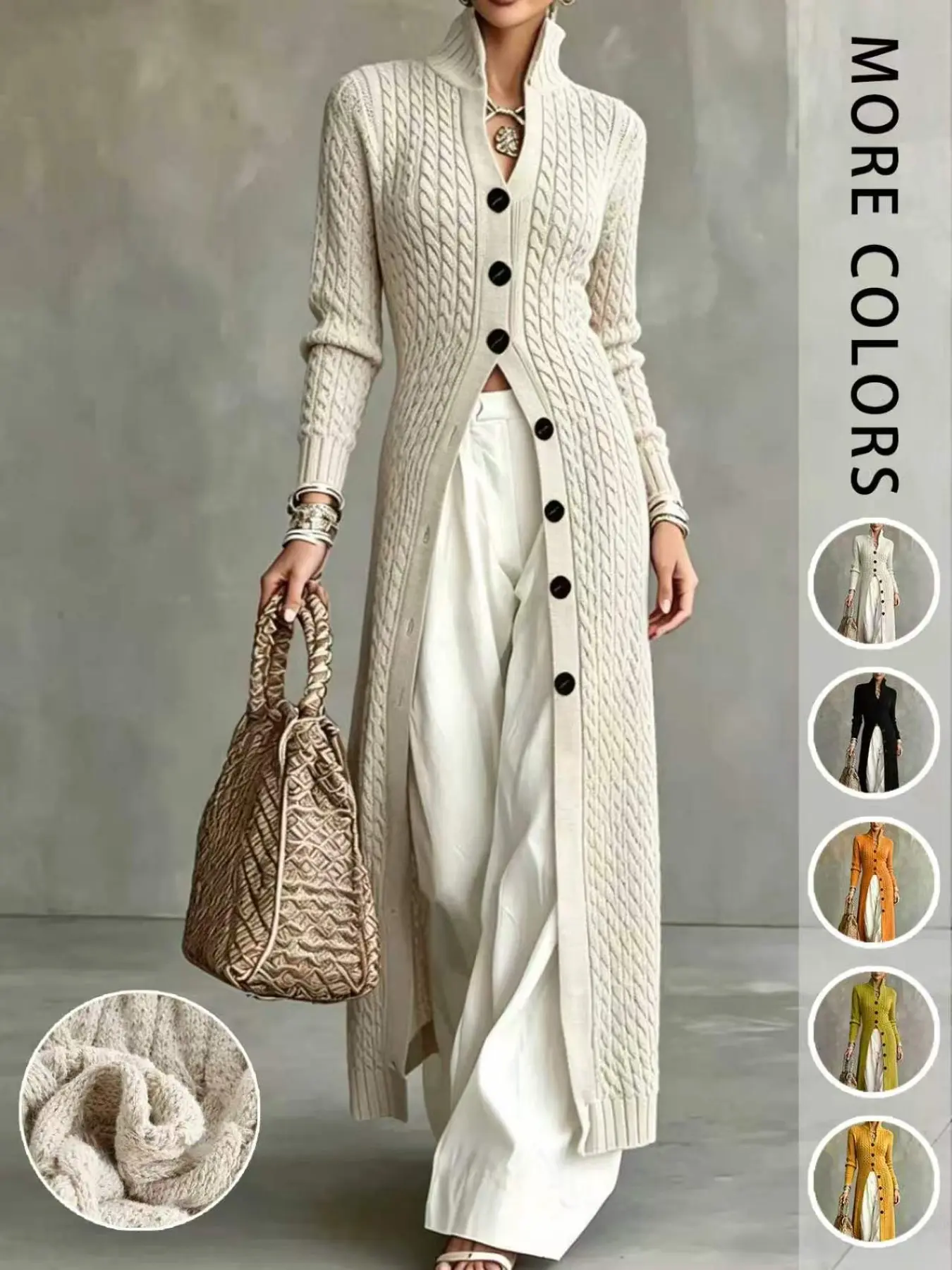 Women's Elegant Cable Knit Long Cardigan