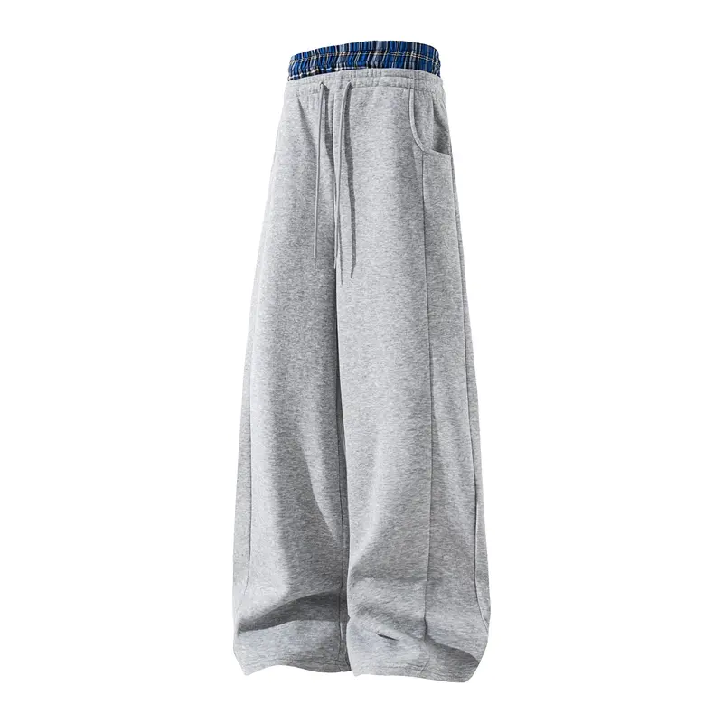 Men's Plaid Panel Wide-Leg Sweatpants