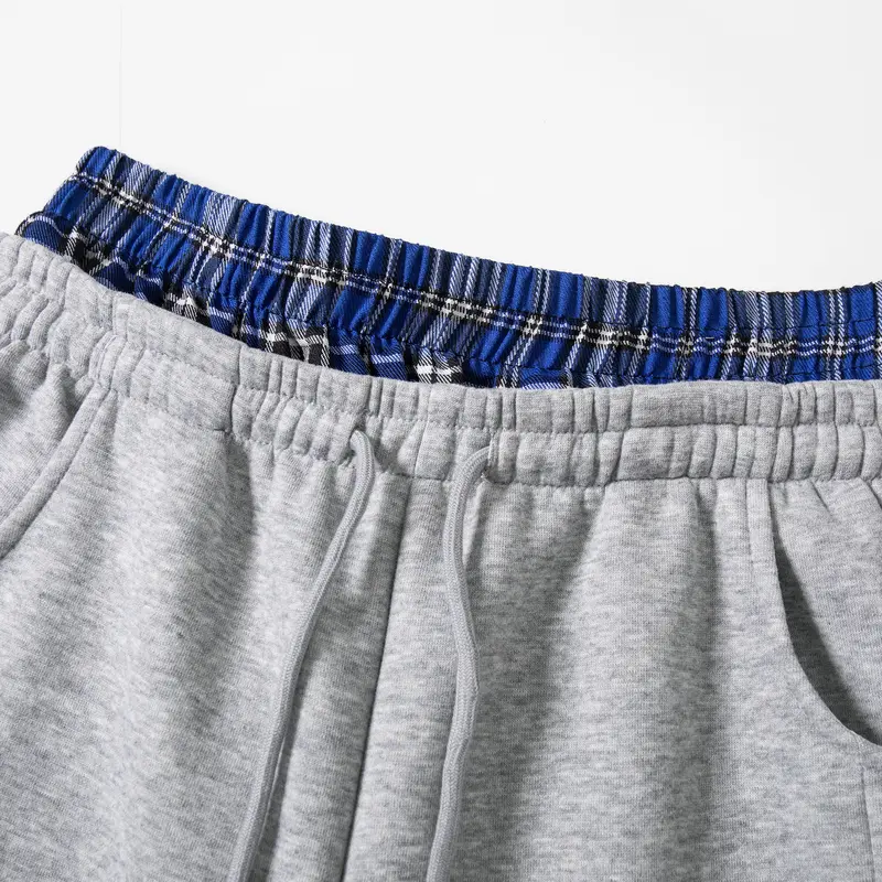 Men's Plaid Panel Wide-Leg Sweatpants
