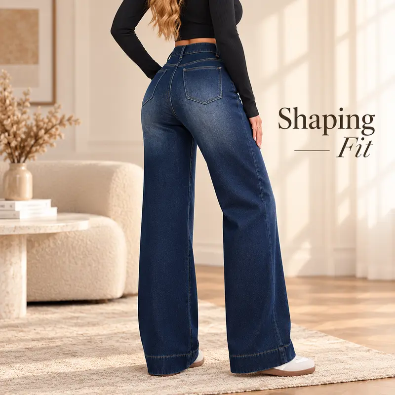 👖 Women's Fleece-Lined High-Waisted Wide-Leg Jeans