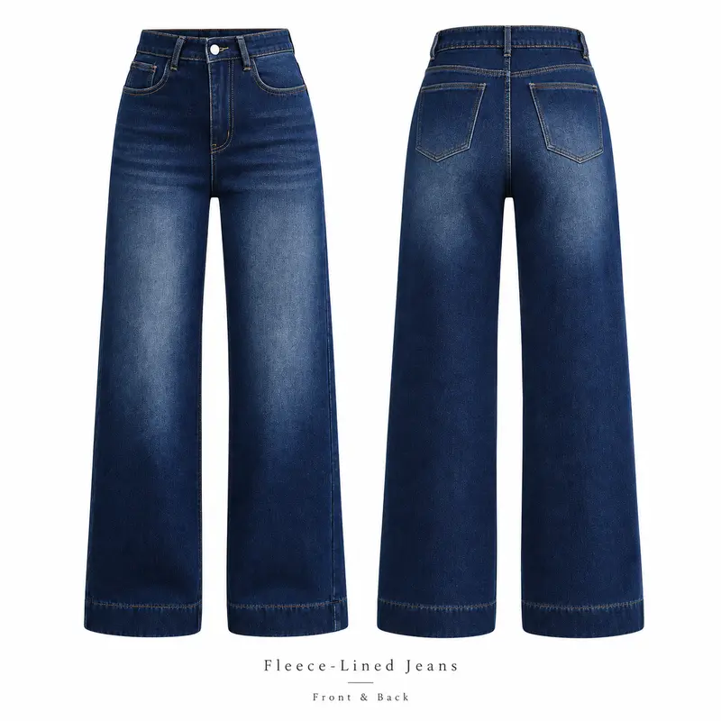 👖 Women's Fleece-Lined High-Waisted Wide-Leg Jeans