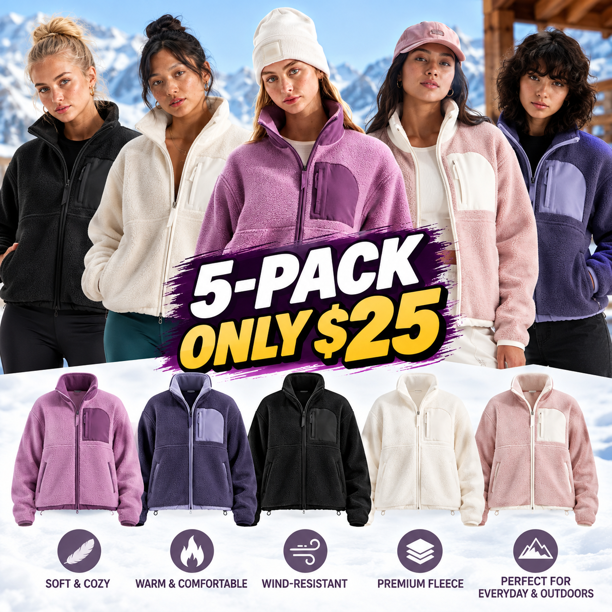 🧥 Women's Cozy Full-Zip Fleece Jacket – Soft Relaxed-Fit Casual Outerwear