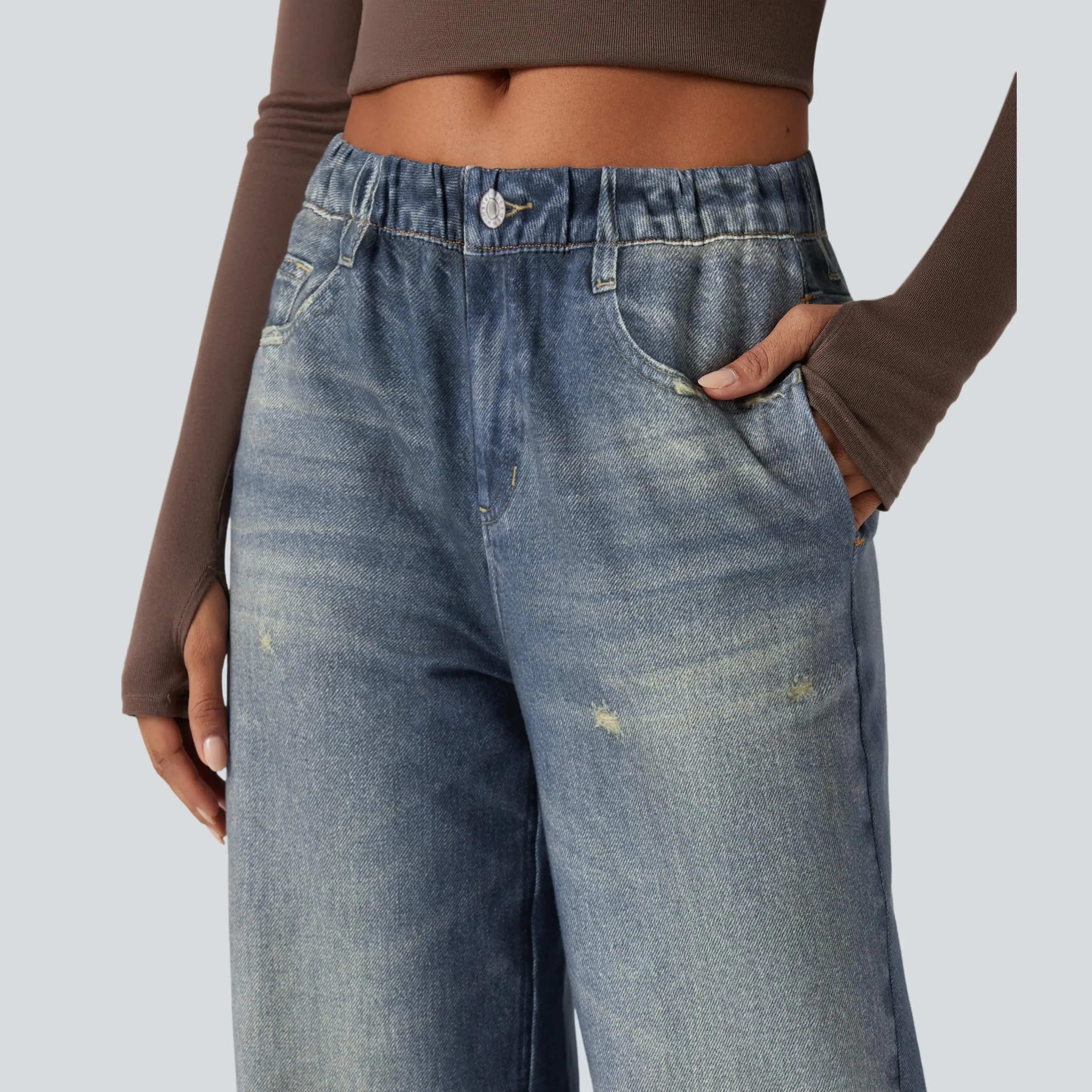 Women's Mid-Rise Stretch Wide-Leg Casual Pants