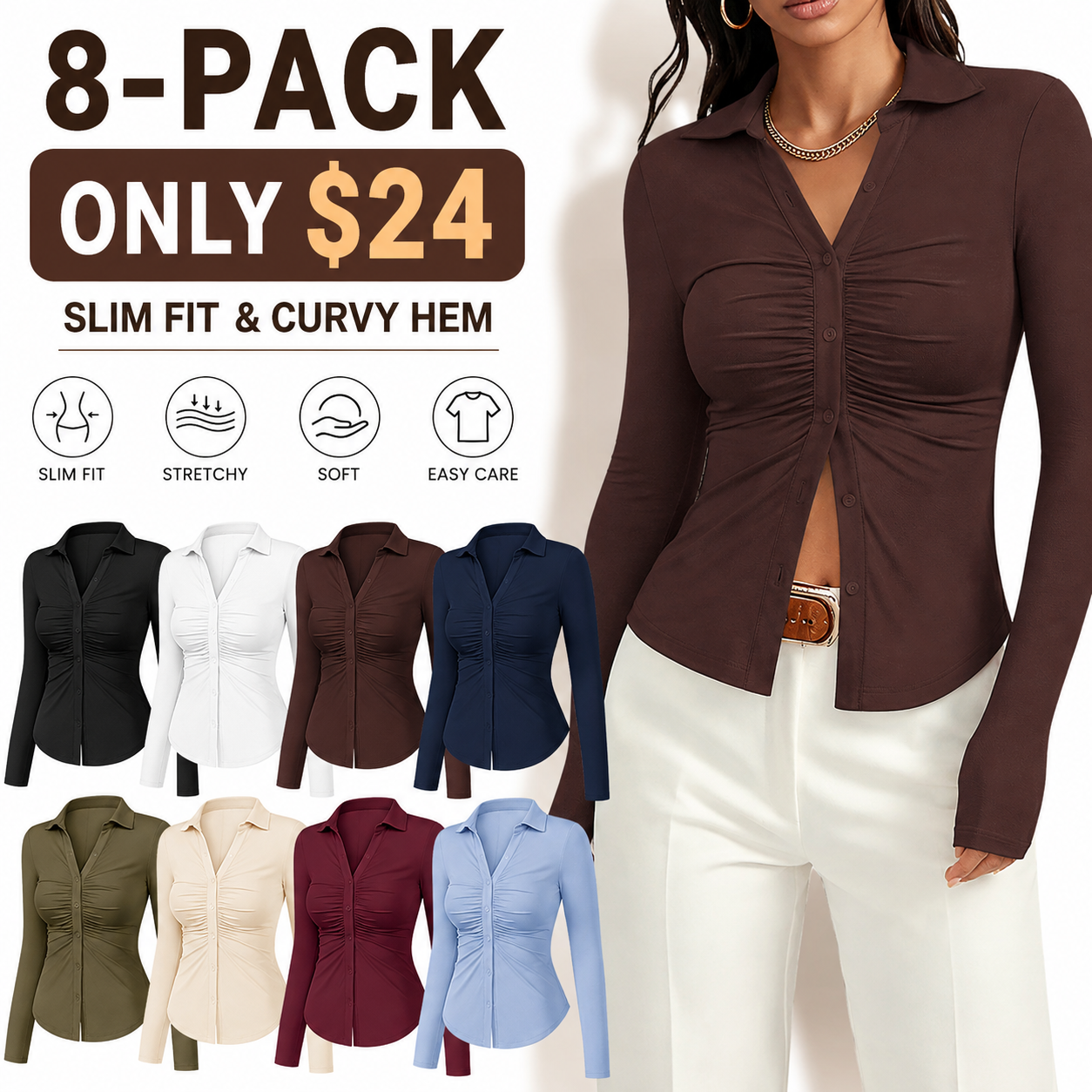 Women's Relaxed Button-Down Short Sleeve Blouse