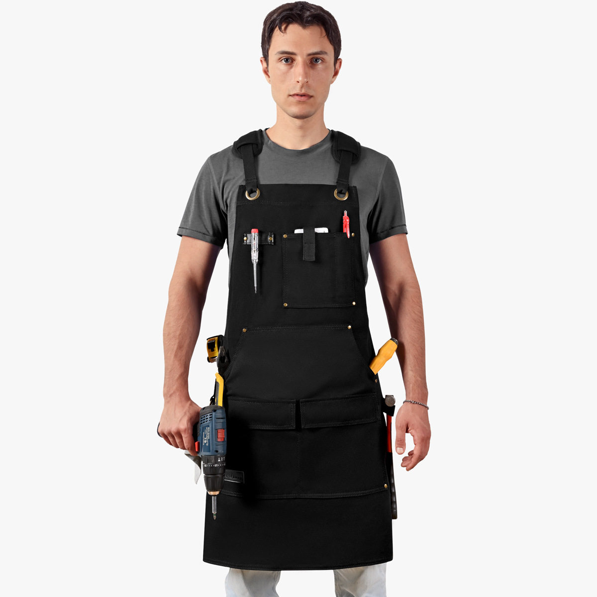 Rotanet Men's Waterproof Canvas Multi-Function Woodworking Apron with Tool Pockets
