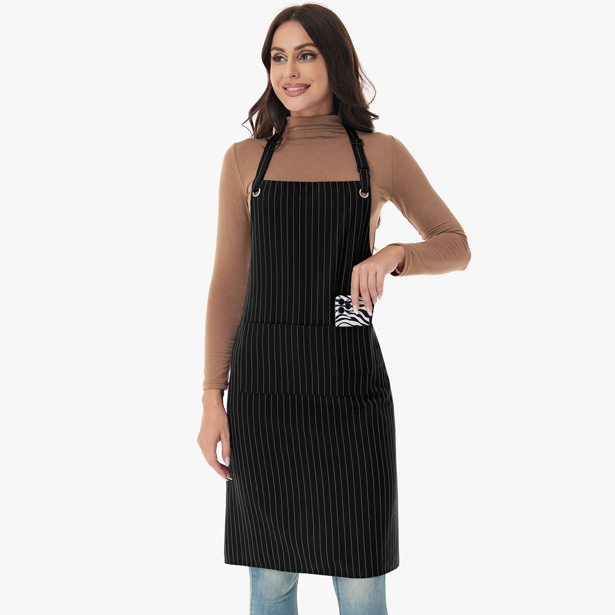 Rotanet Waterproof Adjustable Kitchen Cooking Stretchy Striped Chef Apron with Utility Pockets