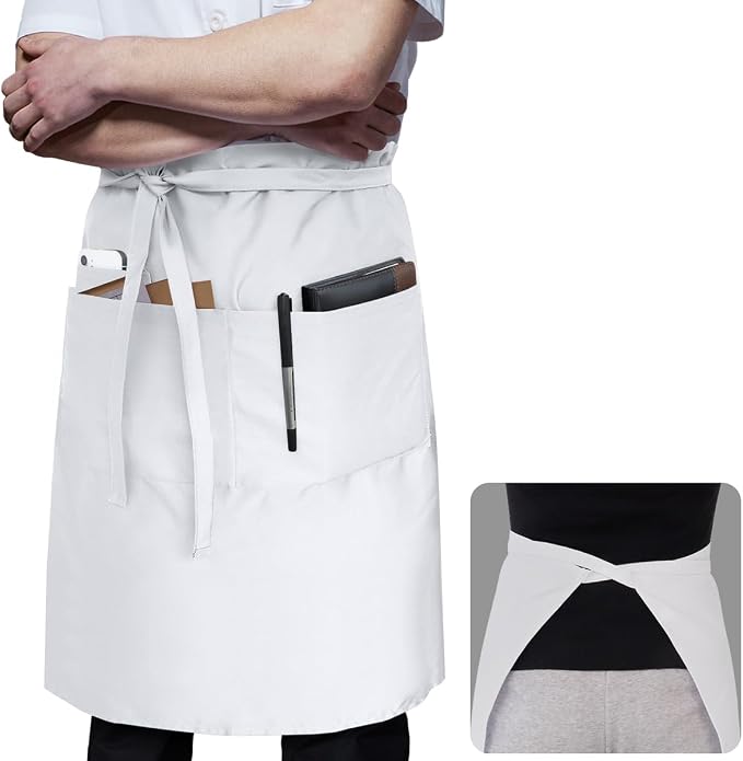 ROTANET Long Server Apron Black with 3 Pockets 28" Bistro Aprons Waterproof