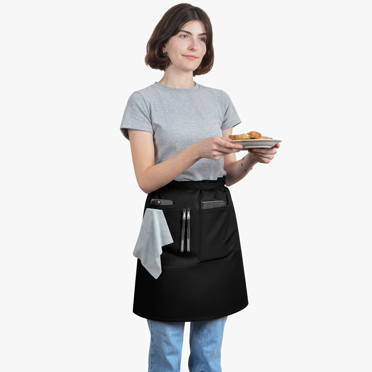 Rotanet Waterproof and Anti-dirt Waiter Waitress Chef Half Waist Apron with 3 Pockets