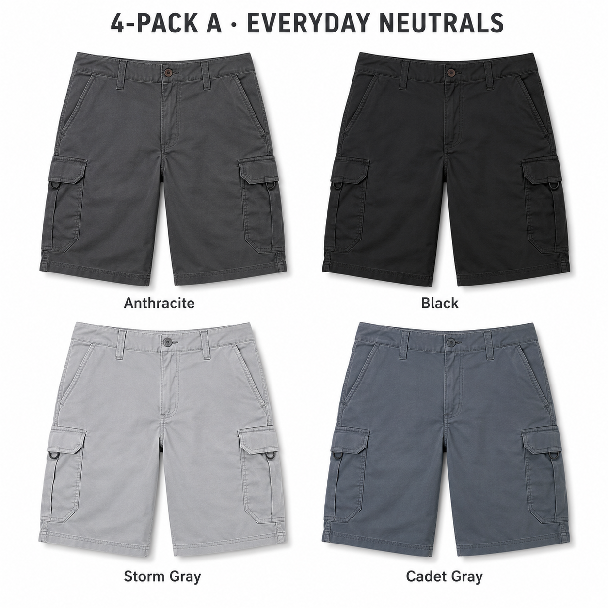 Men's 10.5-Inch Stretch Cargo Shorts – 4-Pack & 8-Pack