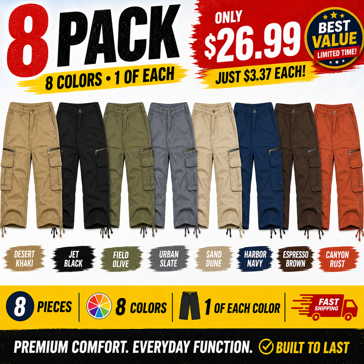 Mixed 8-Pack men's cropped cargo capri pants bundle image