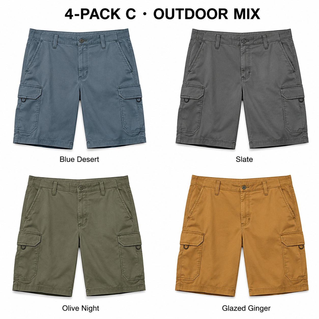 Men's 10.5-Inch Stretch Cargo Shorts – 4-Pack & 8-Pack