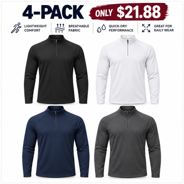 Unisex Quick-Dry Breathable Performance Mock-Neck Quarter-Zip Tops