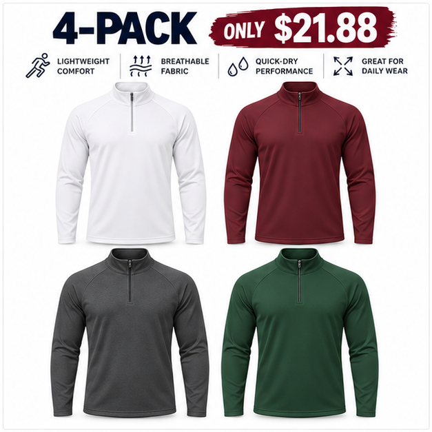 Unisex Quick-Dry Breathable Performance Mock-Neck Quarter-Zip Tops
