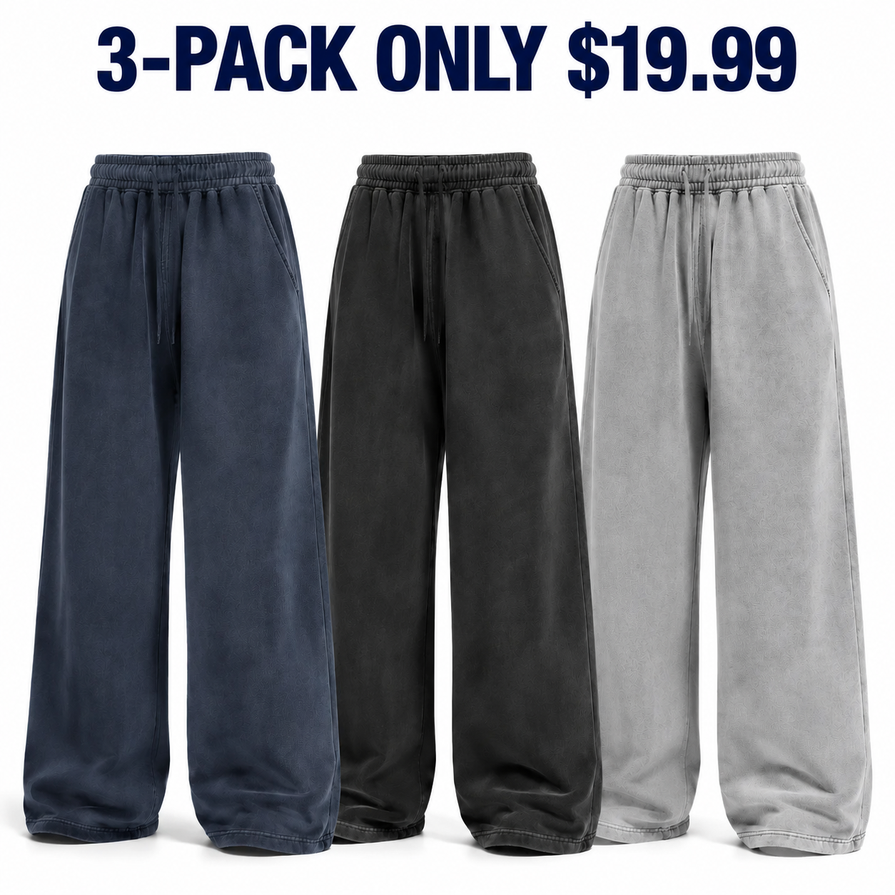 Unisex Vintage-Wash Extreme-Baggy Fleece Sweatpants Multipacks & Singles