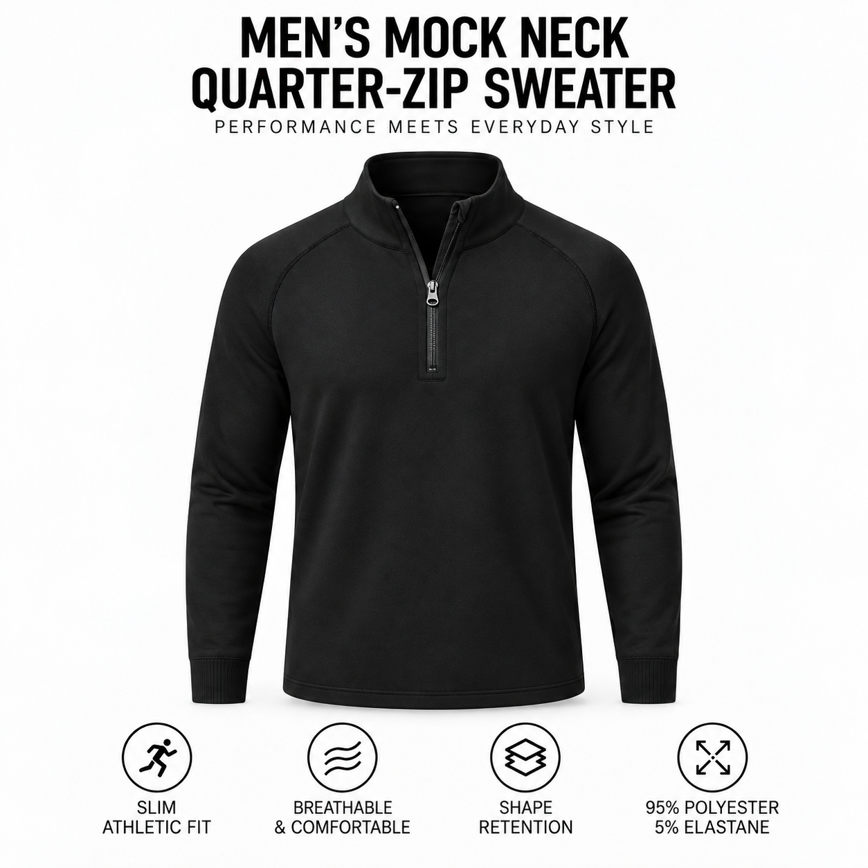 Unisex Quick-Dry Breathable Performance Mock-Neck Quarter-Zip Tops