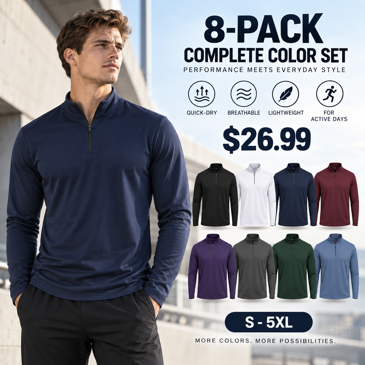 Unisex Quick-Dry Breathable Performance Mock-Neck Quarter-Zip Tops