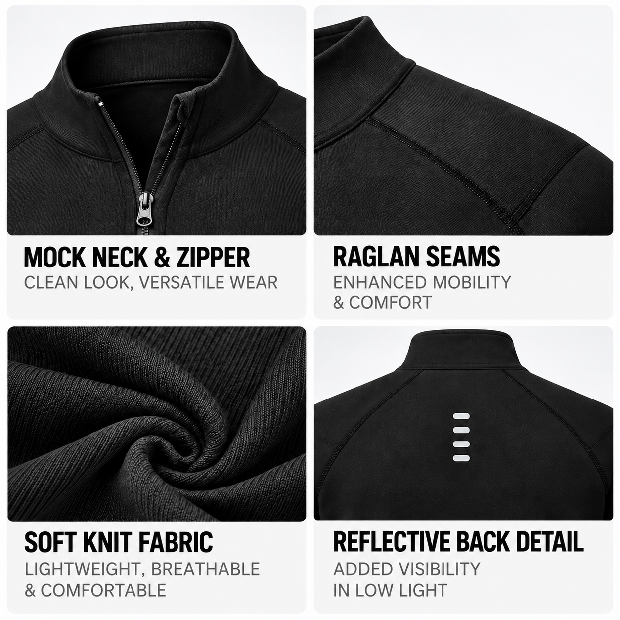 Unisex Quick-Dry Breathable Performance Mock-Neck Quarter-Zip Tops