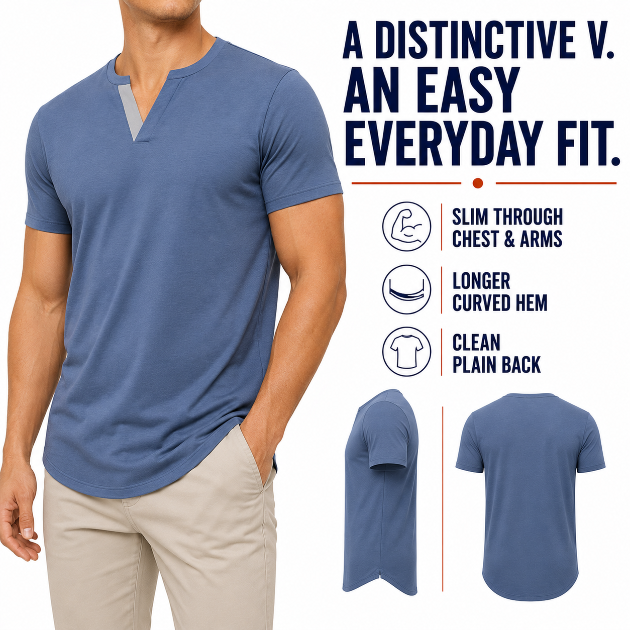 Asymmetric V detail and slim longline fit overview
