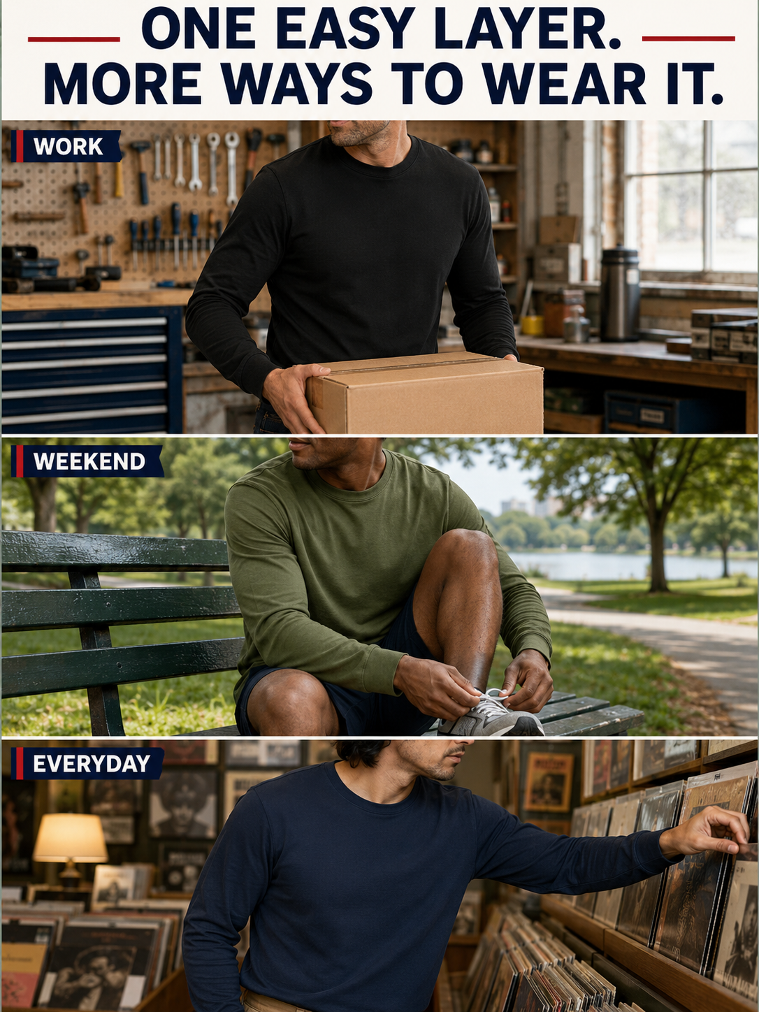 Cotton long-sleeve shirts for work weekend and everyday wear