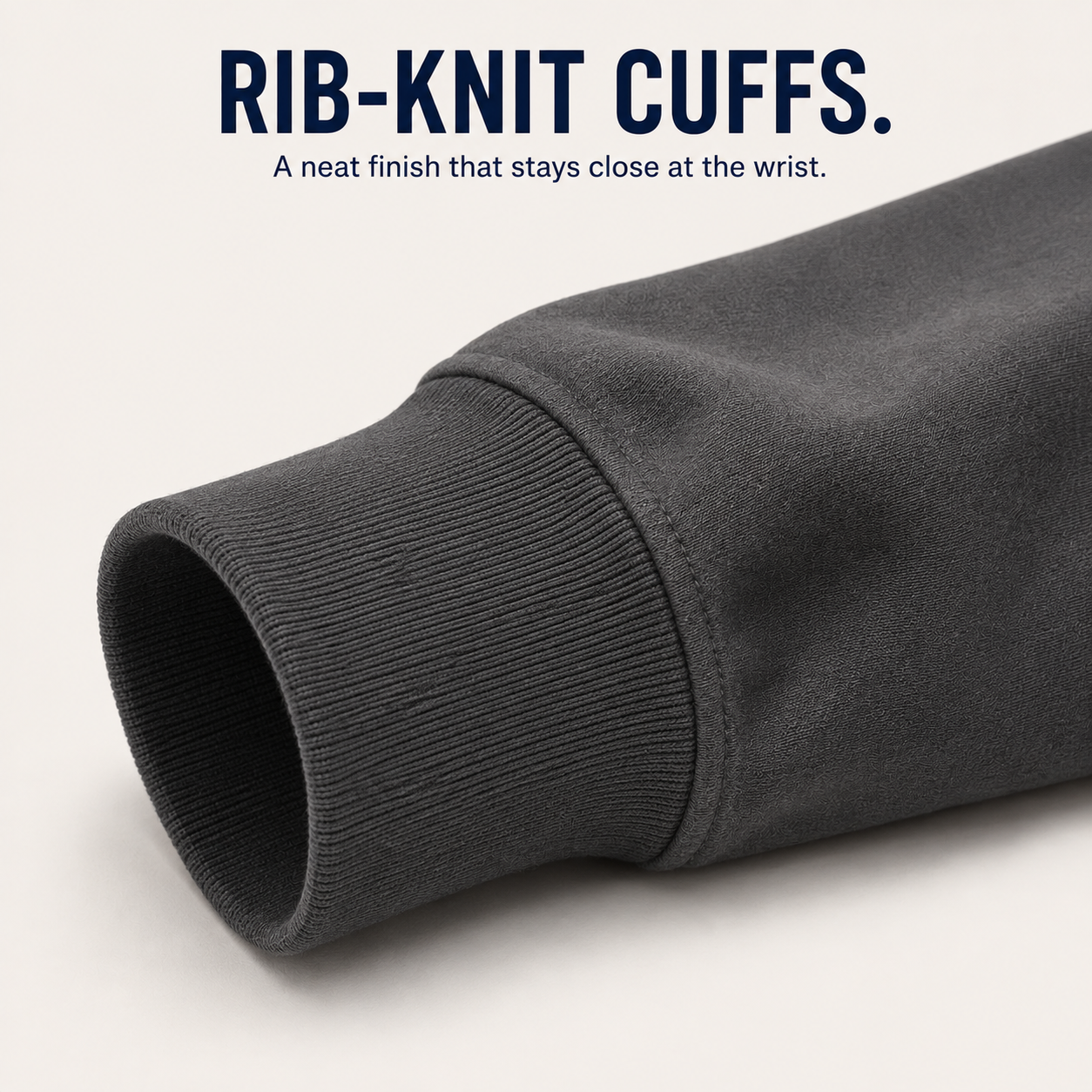 Rib-knit cuff and sleeve seam detail