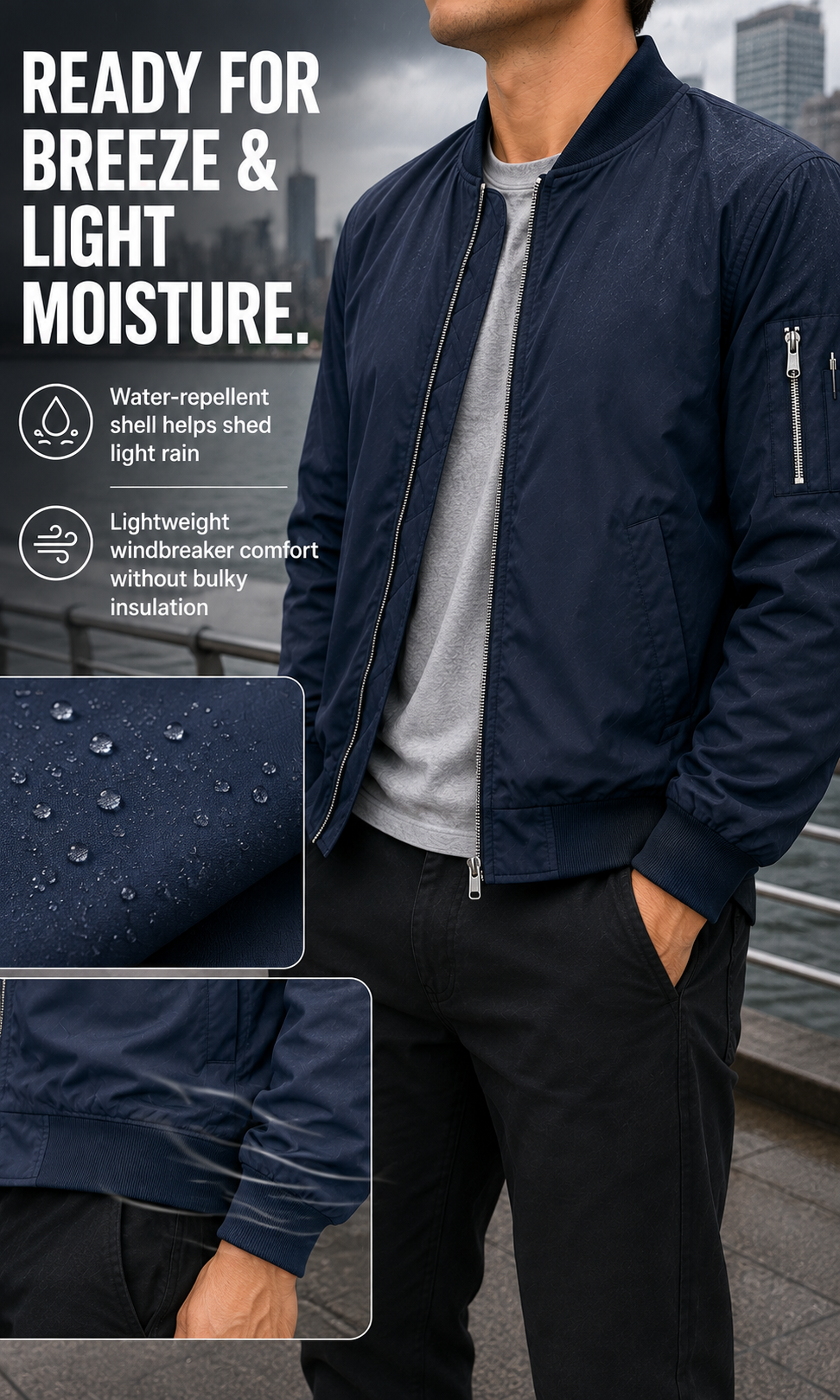 Water-repellent shell and lightweight windbreaker function