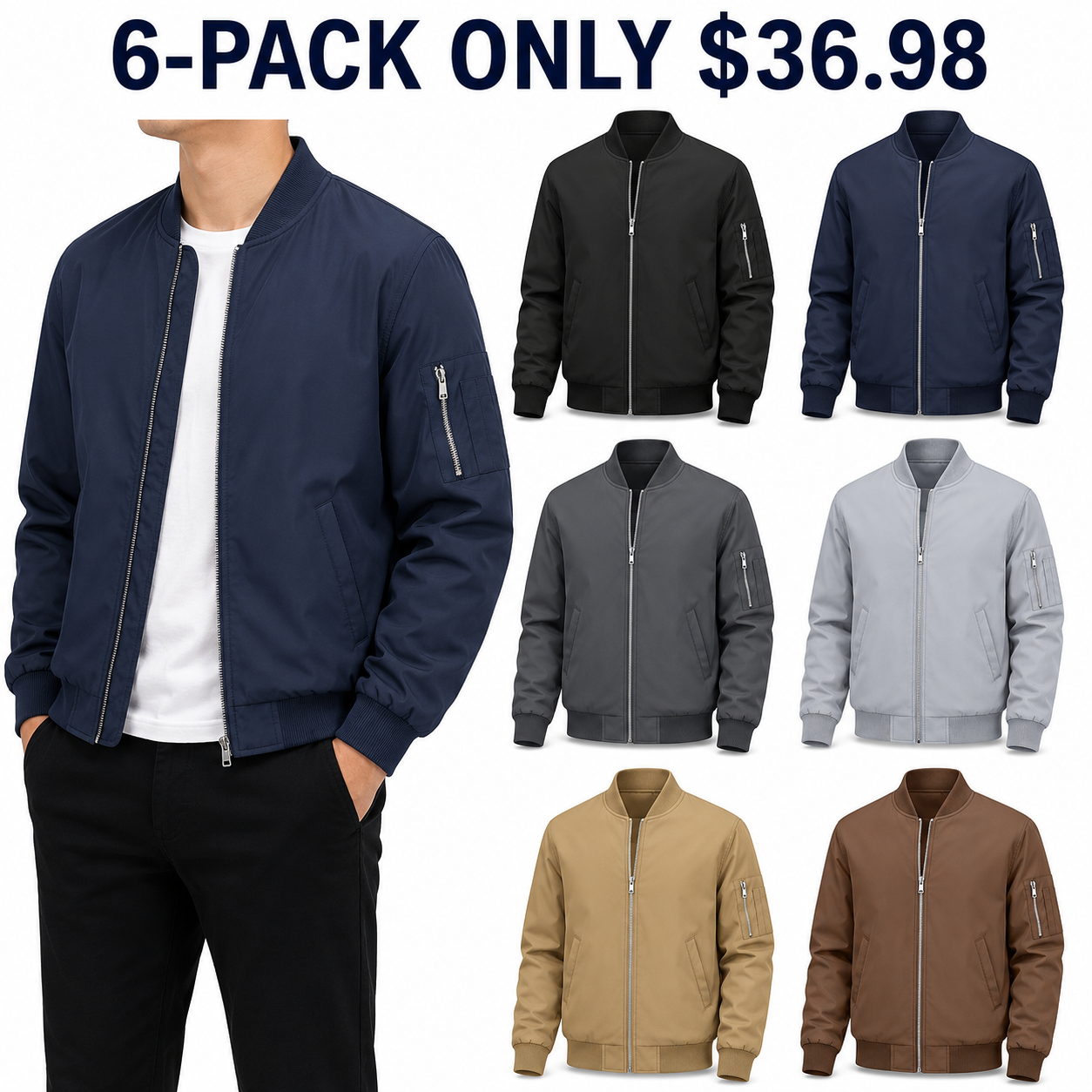 6-Pack Core Neutrals lightweight bomber jackets, Only $36.98