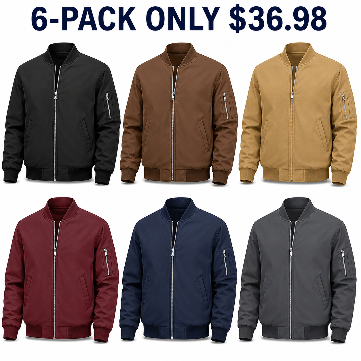 6-Pack Earth and Wine lightweight bomber jackets, Only $36.98