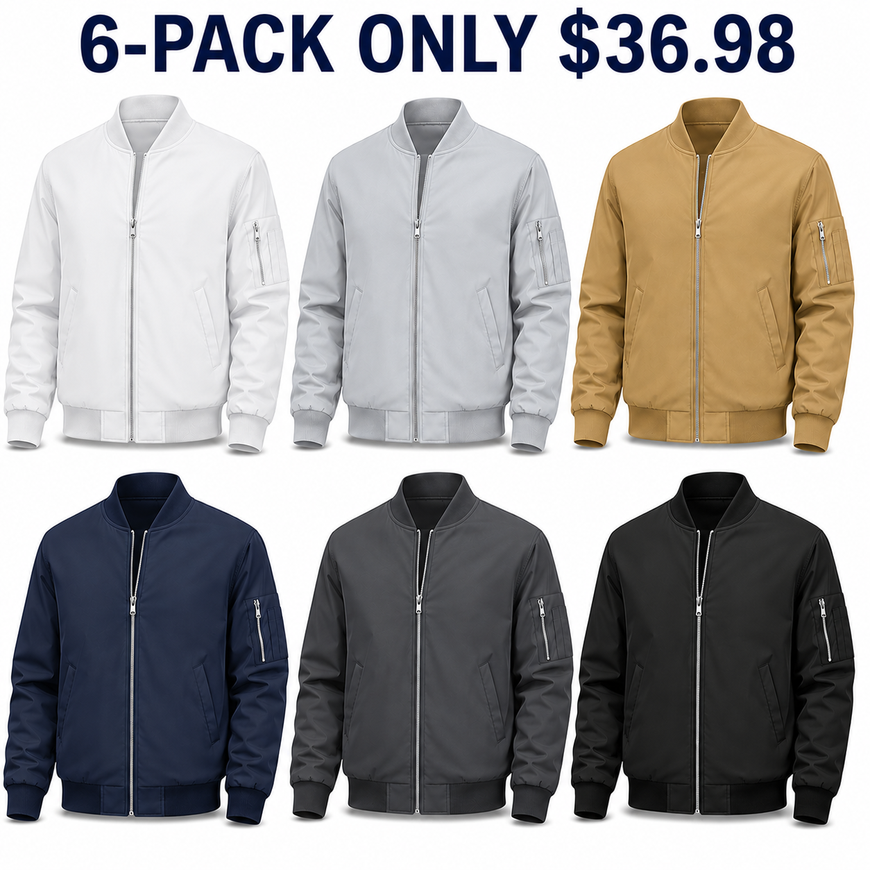 6-Pack Light-to-Dark lightweight bomber jackets, Only $36.98