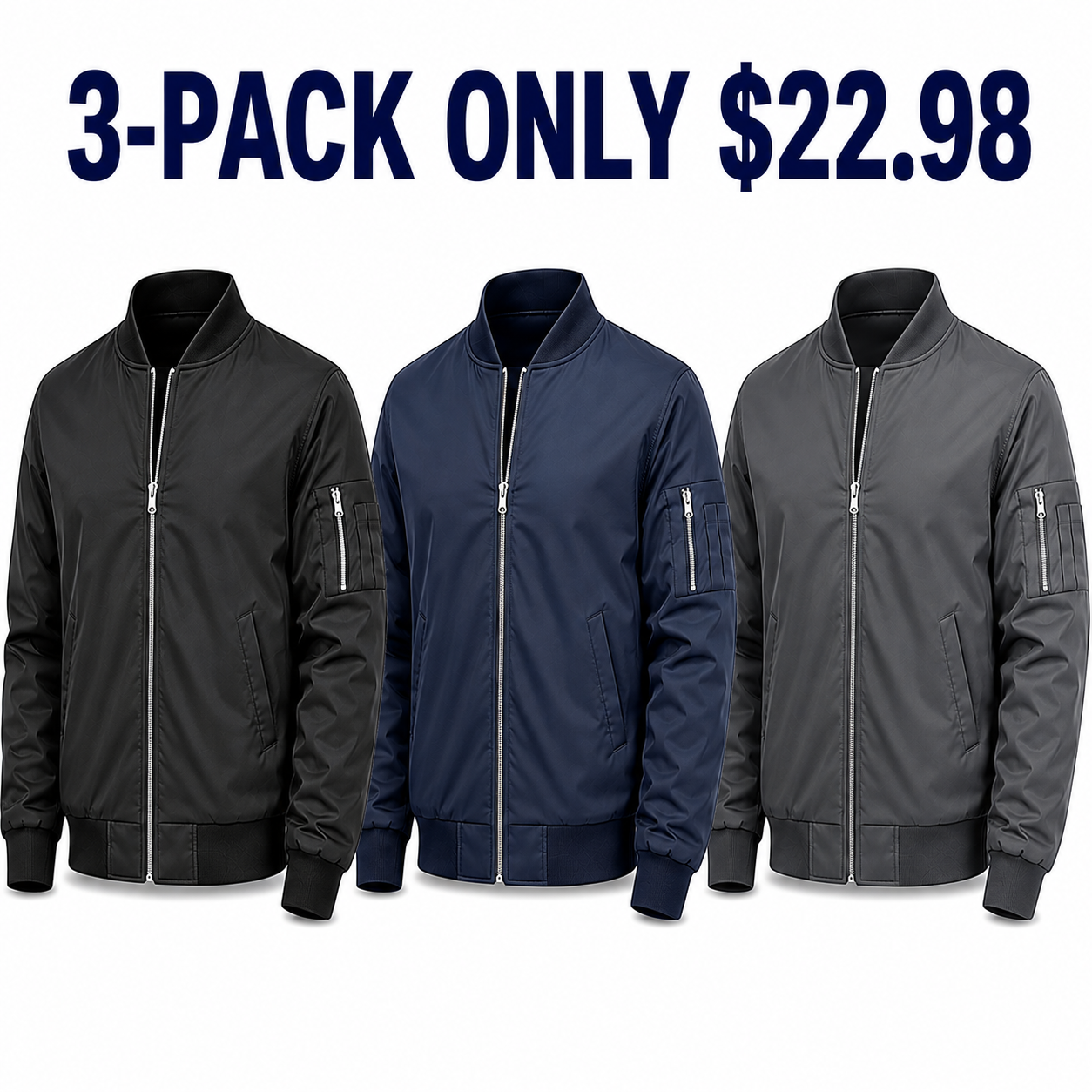 3-Pack Core Dark lightweight bomber jackets, Only $22.98
