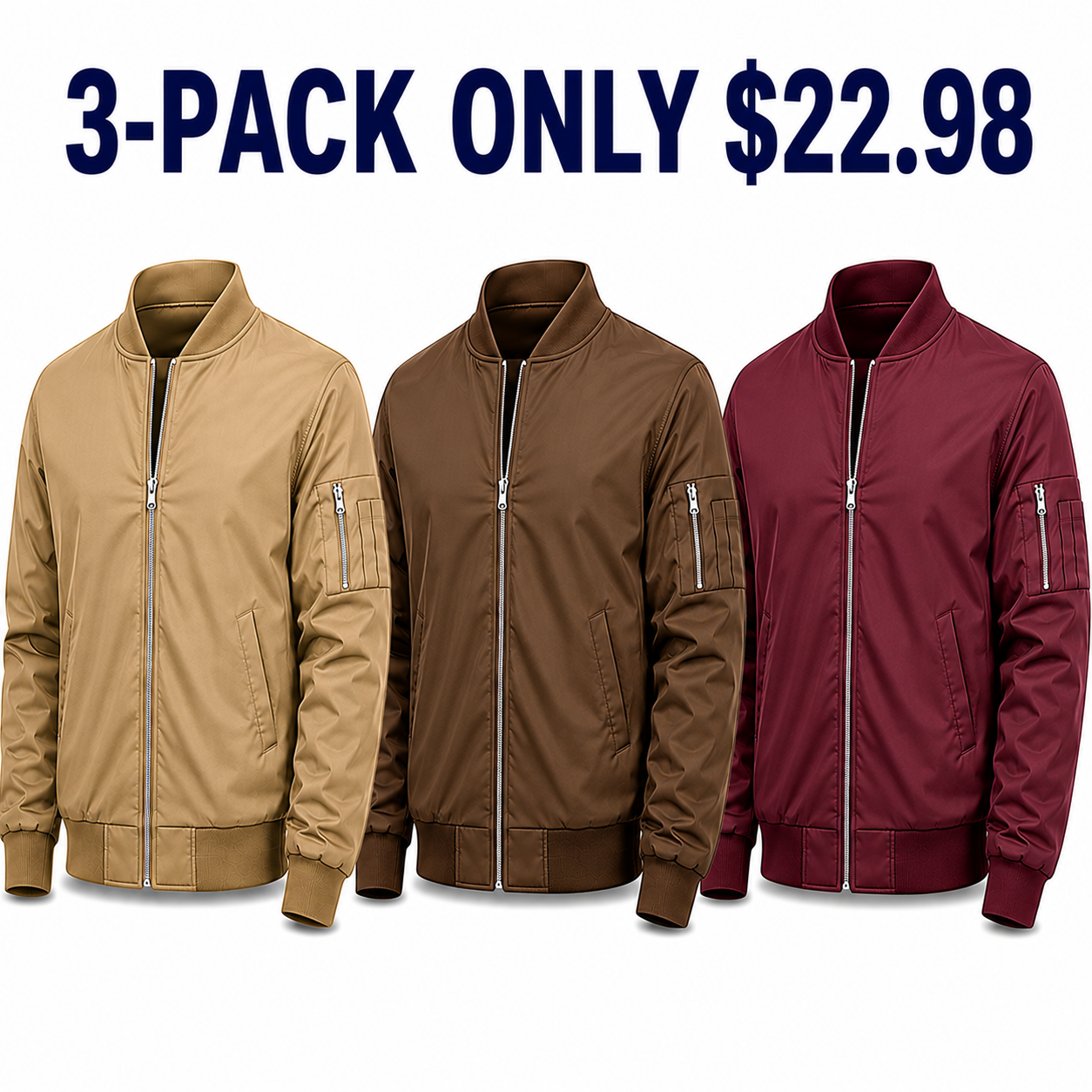 3-Pack Earth Tones lightweight bomber jackets, Only $22.98